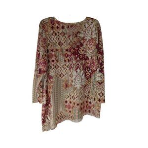 Chico's Asymmetric Tunic Shirt Womens V Neck Contrast Hem. sz 3 / XL